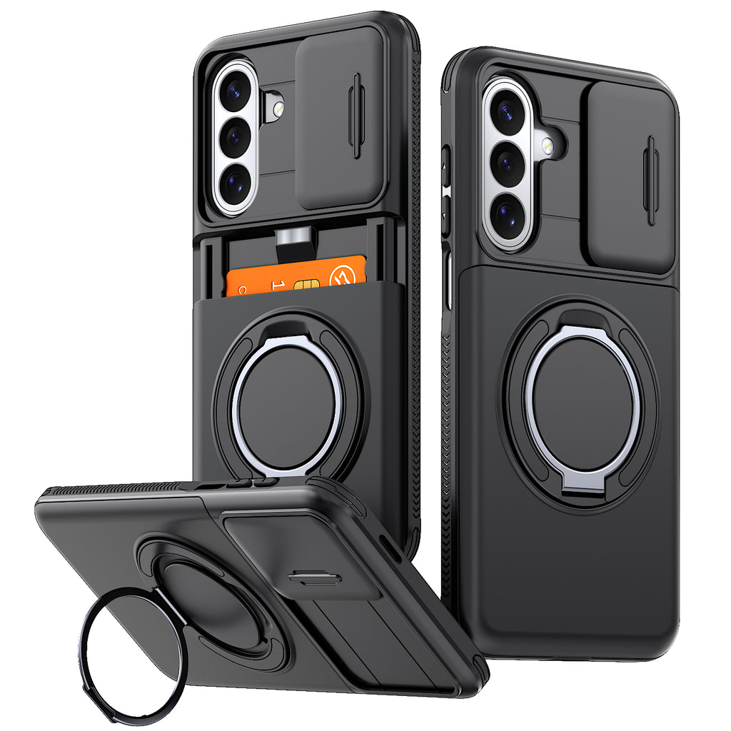 Samsung Galaxy A16 Rugged Shockproof Case Kickstand Card Cover BLACK
