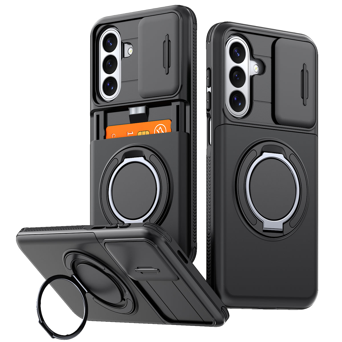 Samsung Galaxy A16 Rugged Shockproof Case Kickstand Card Cover BLACK