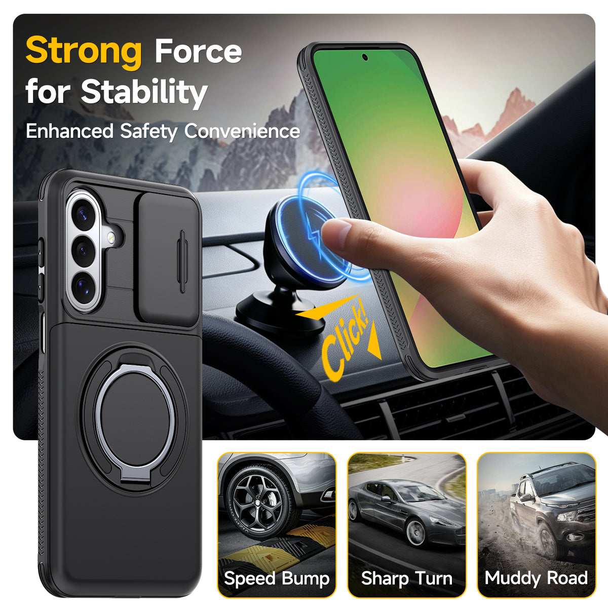 Samsung Galaxy A16 Rugged Shockproof Case Kickstand Card Cover BLACK