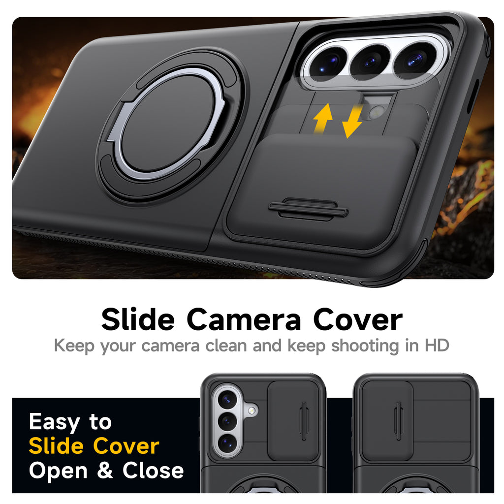Samsung Galaxy A16 Rugged Shockproof Case Kickstand Card Cover BLACK