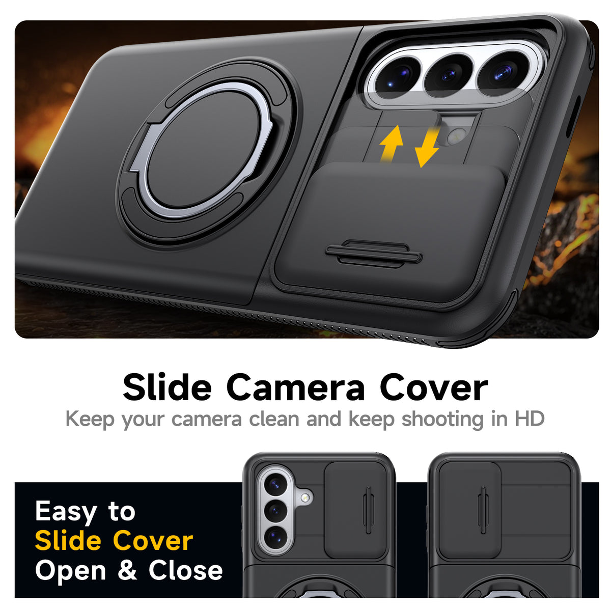 Samsung Galaxy A16 Rugged Shockproof Case Kickstand Card Cover BLACK