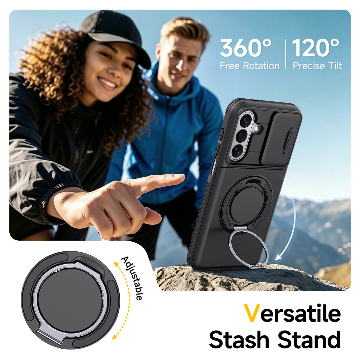 Samsung Galaxy A16 Rugged Shockproof Case Kickstand Card Cover BLACK
