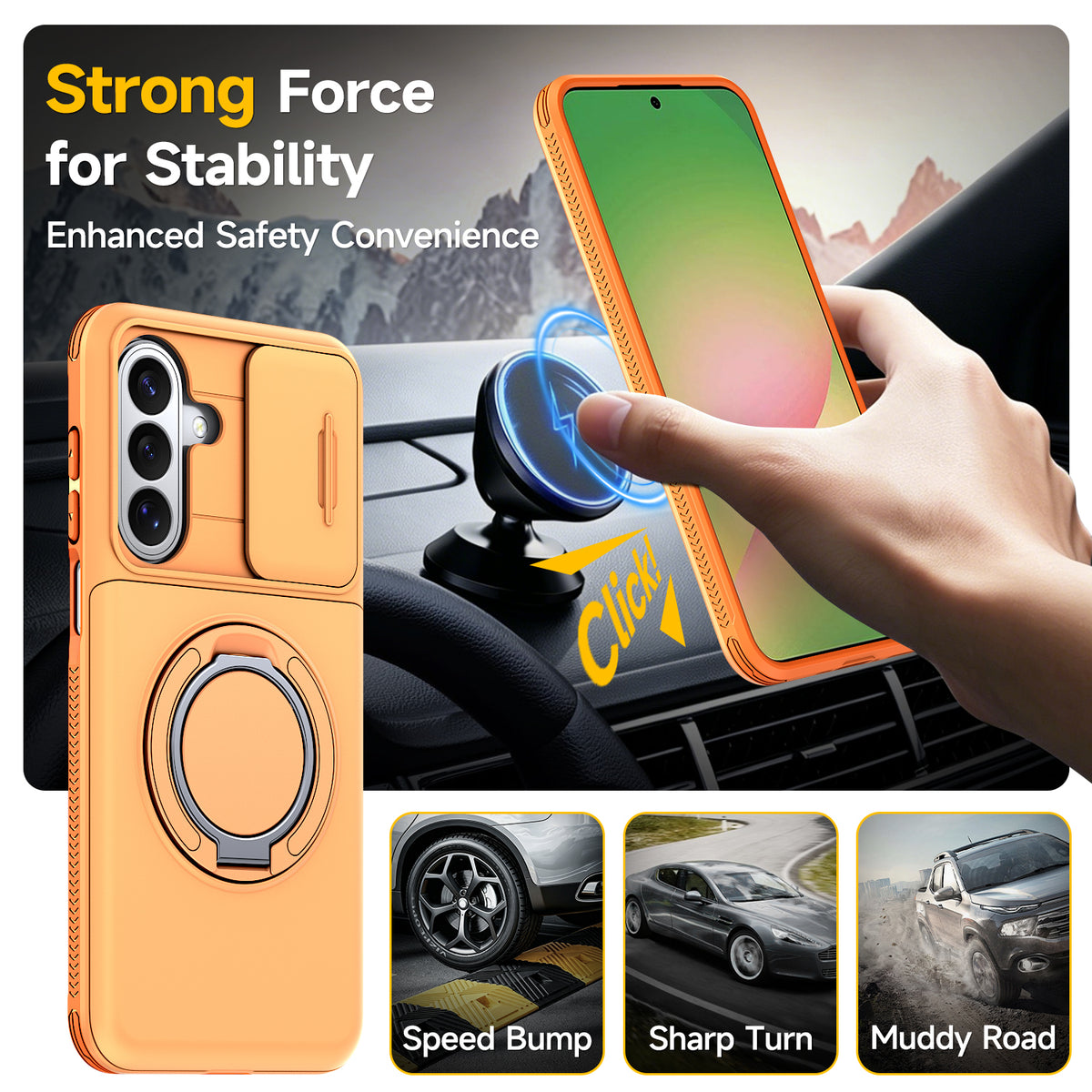 Samsung Galaxy A16 Rugged Shockproof Case Kickstand Card Cover ORANGE