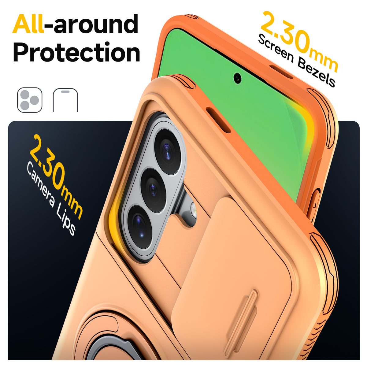 Samsung Galaxy A16 Rugged Shockproof Case Kickstand Card Cover ORANGE