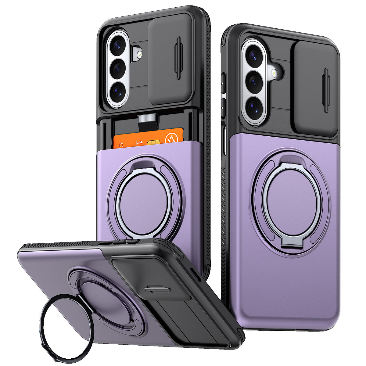 Samsung Galaxy A16 Rugged Shockproof Case Kickstand Card Cover PURPLE