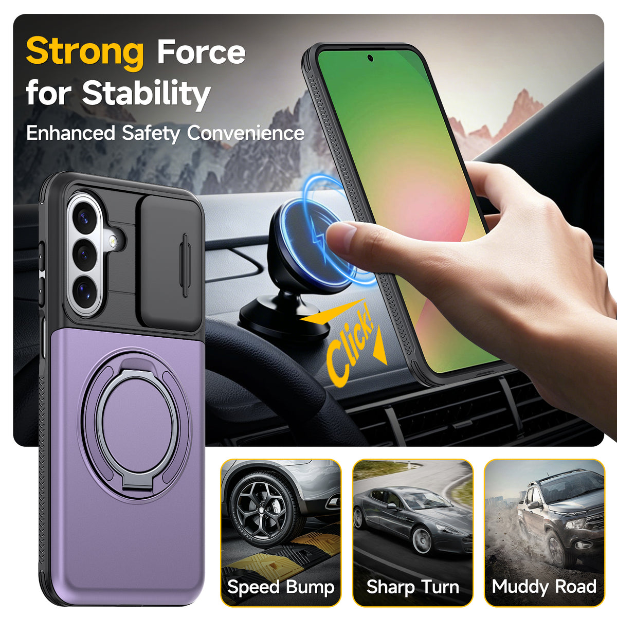 Samsung Galaxy A16 Rugged Shockproof Case Kickstand Card Cover PURPLE