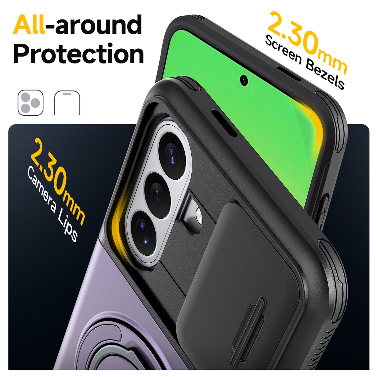 Samsung Galaxy A16 Rugged Shockproof Case Kickstand Card Cover PURPLE
