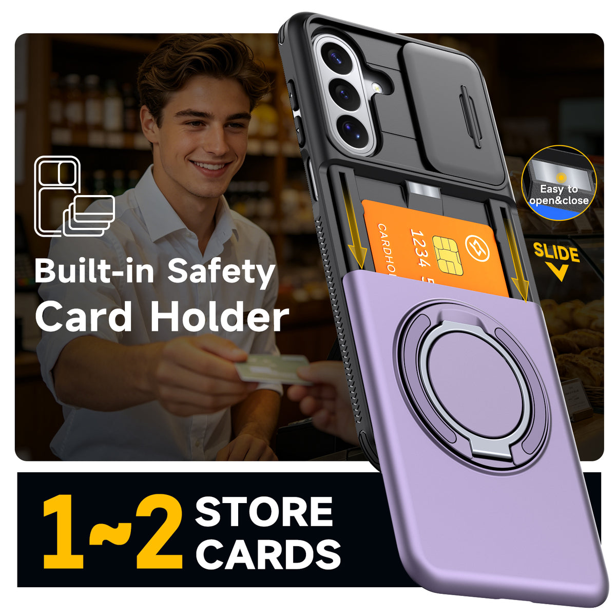 Samsung Galaxy A16 Rugged Shockproof Case Kickstand Card Cover PURPLE