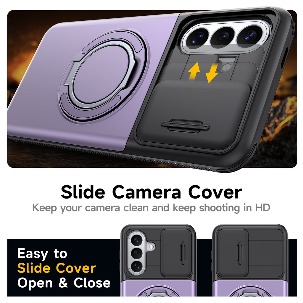 Samsung Galaxy A16 Rugged Shockproof Case Kickstand Card Cover PURPLE