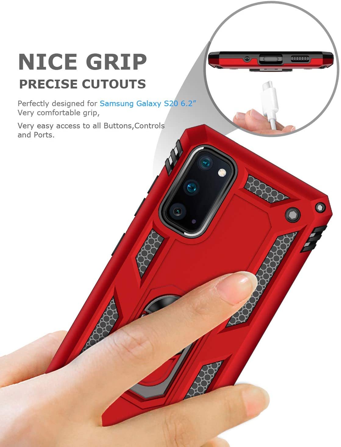 Samsung Galaxy S20 Rugged Tough Case Shockproof Hybrid Cover RED