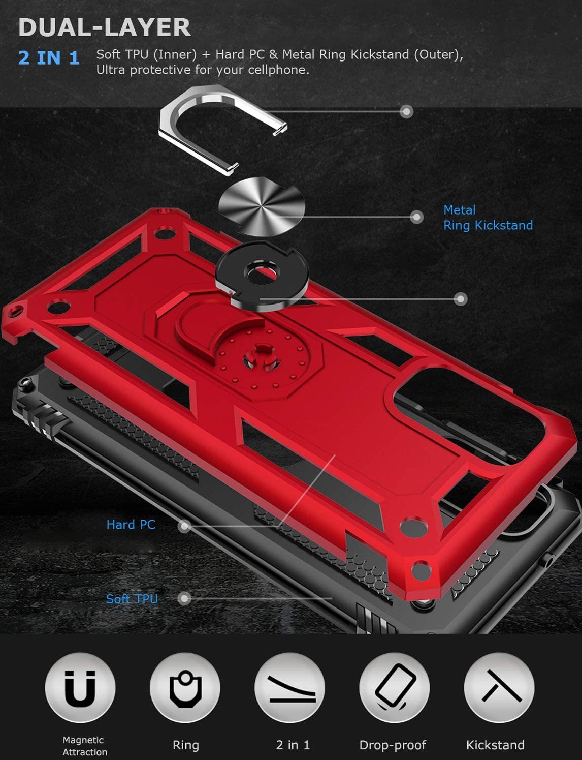 Samsung Galaxy S20 Rugged Tough Case Shockproof Hybrid Cover RED