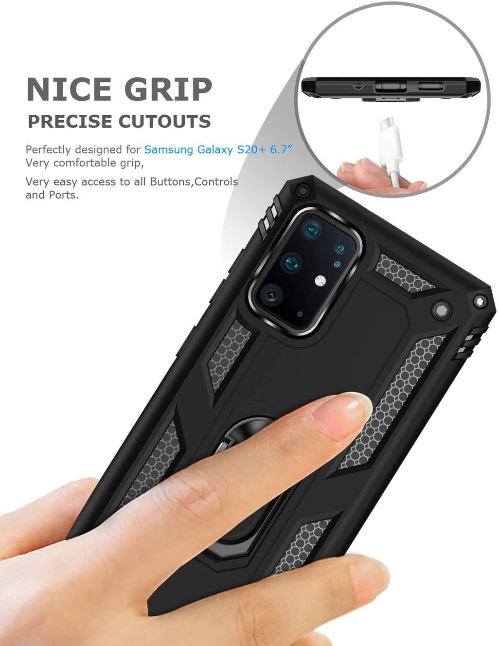 Samsung Galaxy S20 Plus Rugged Tough Case Shockproof Hybrid Cover BLACK