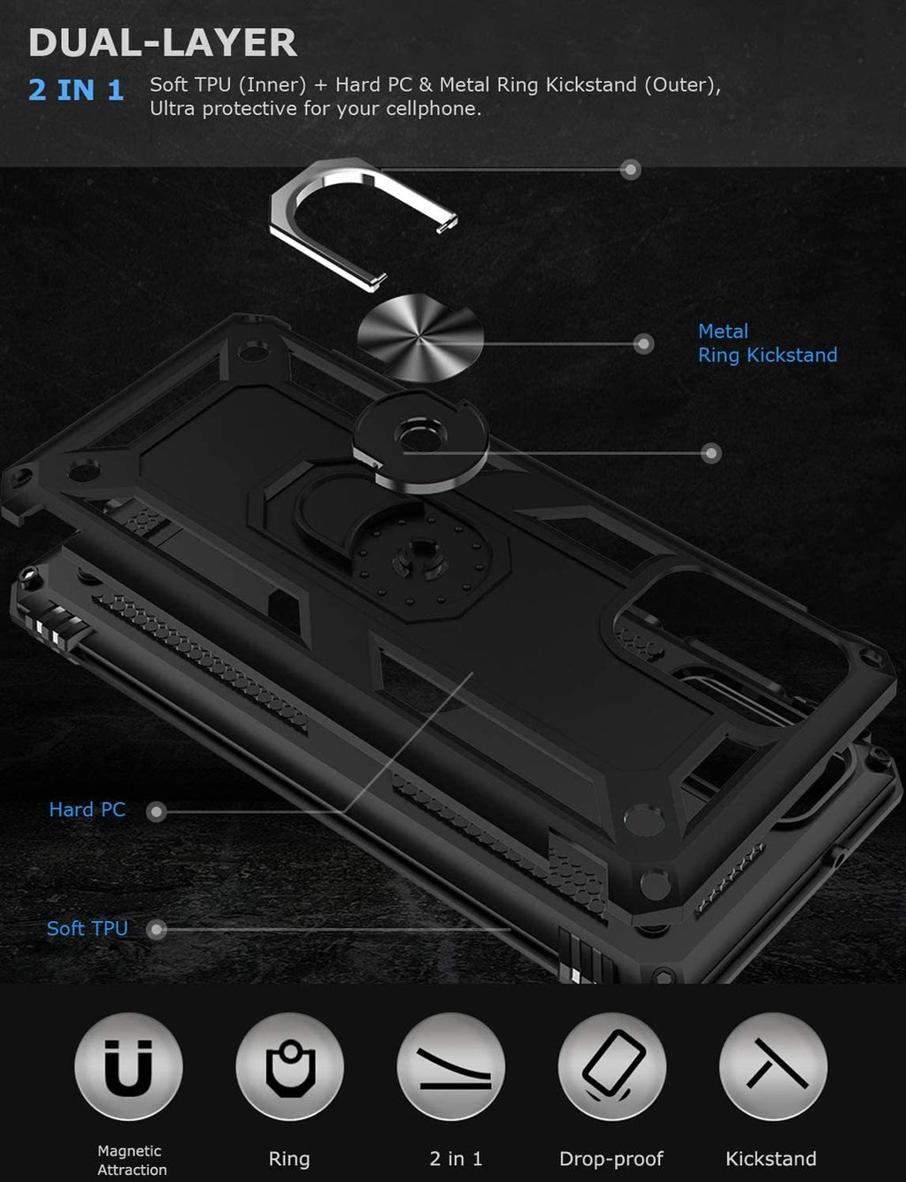 Samsung Galaxy S20 Plus Rugged Tough Case Shockproof Hybrid Cover BLACK