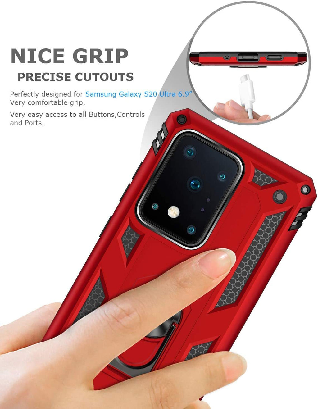 Samsung Galaxy S20 Ultra Rugged Tough Case Shockproof Hybrid Cover RED