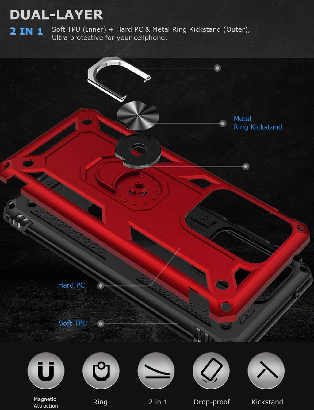 Samsung Galaxy S20 Ultra Rugged Tough Case Shockproof Hybrid Cover RED