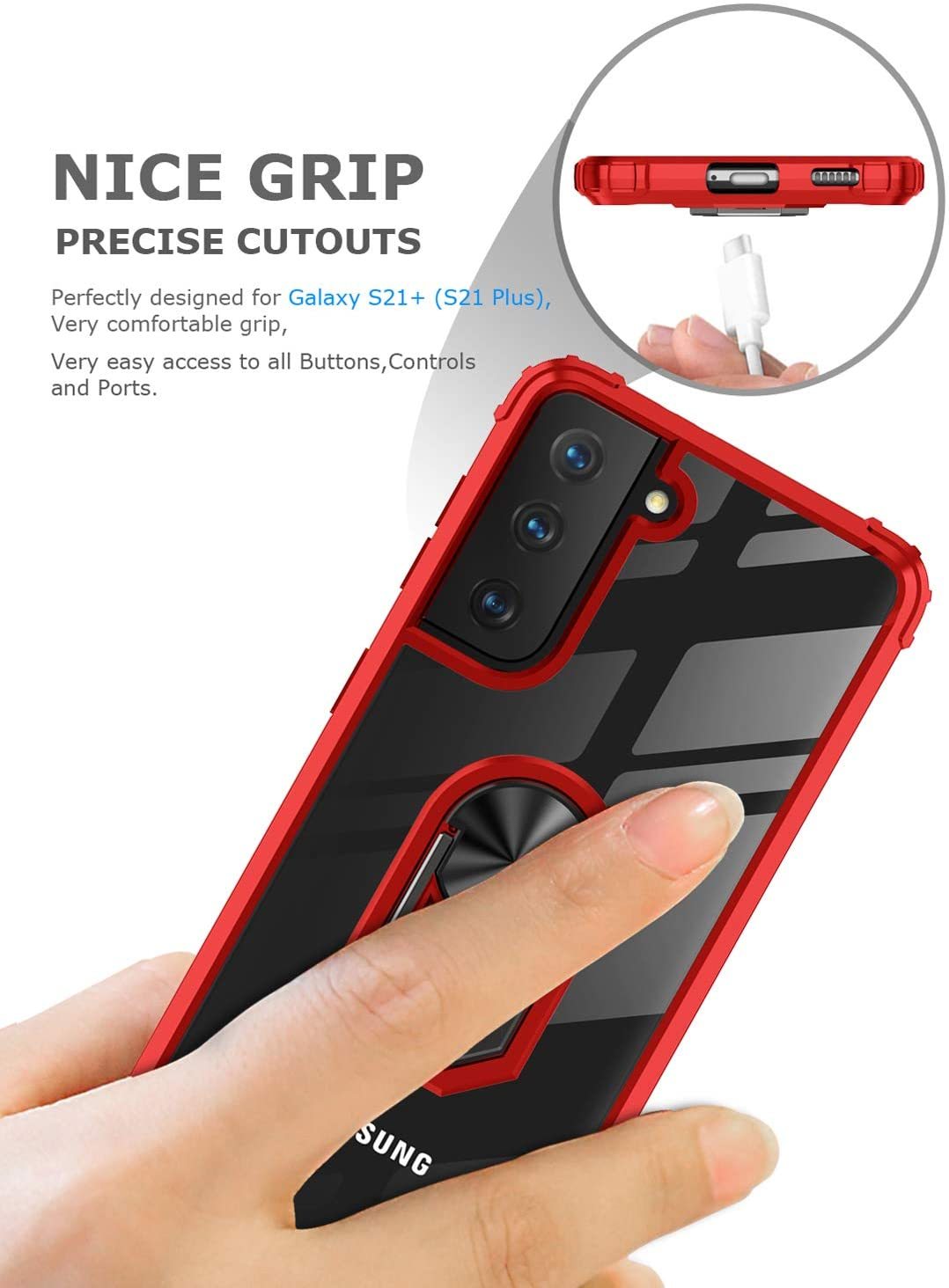 Samsung S21 Plus Rugged Tough Case Shockproof Hybrid Cover RED