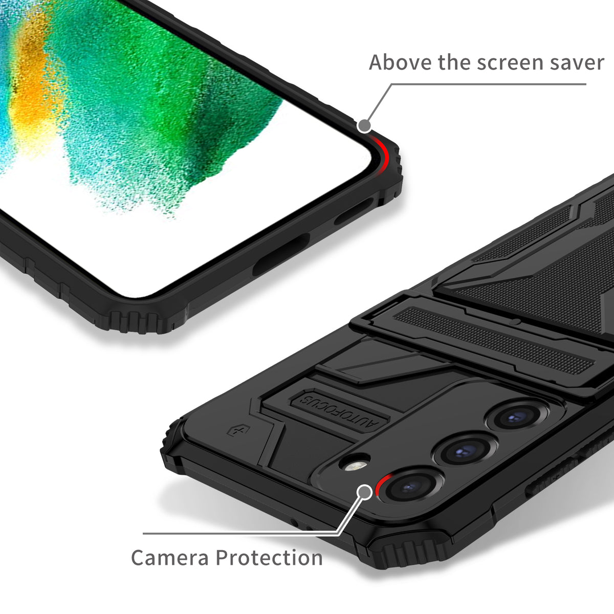 Samsung S21 Plus Heavy Duty Kickstand Case Shockproof Card Holder BLACK