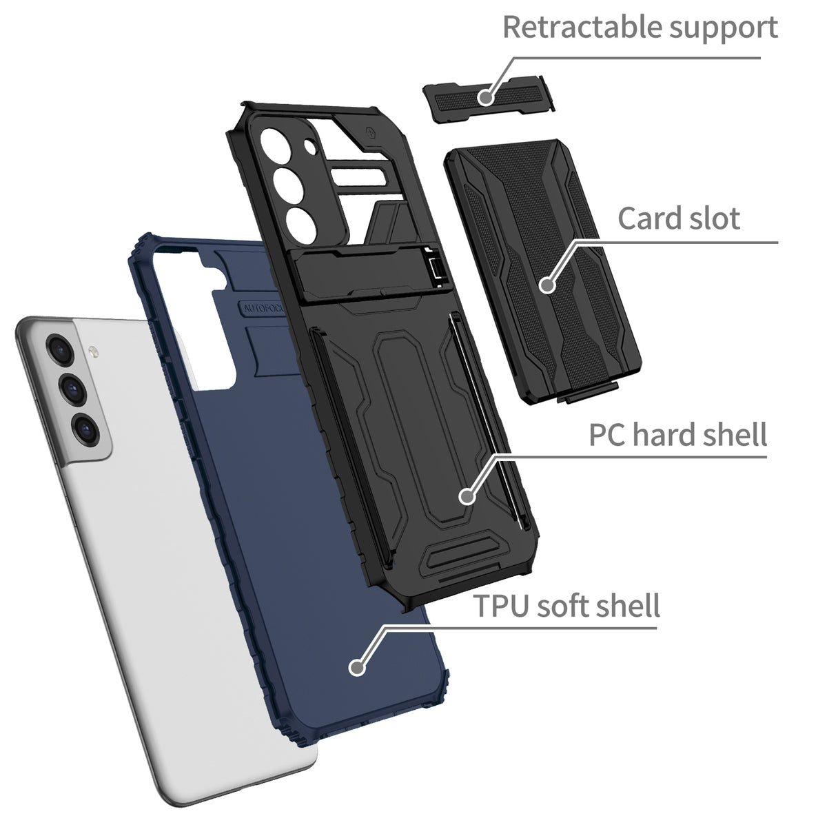 Samsung S21 Plus Heavy Duty Kickstand Case Shockproof Card Holder BLUE