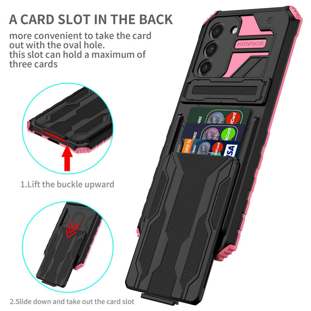 Samsung S21 Plus Heavy Duty Kickstand Case Shockproof Card Holder PINK