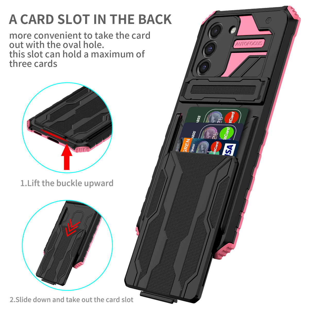 Samsung S21 Plus Heavy Duty Kickstand Case Shockproof Card Holder PINK