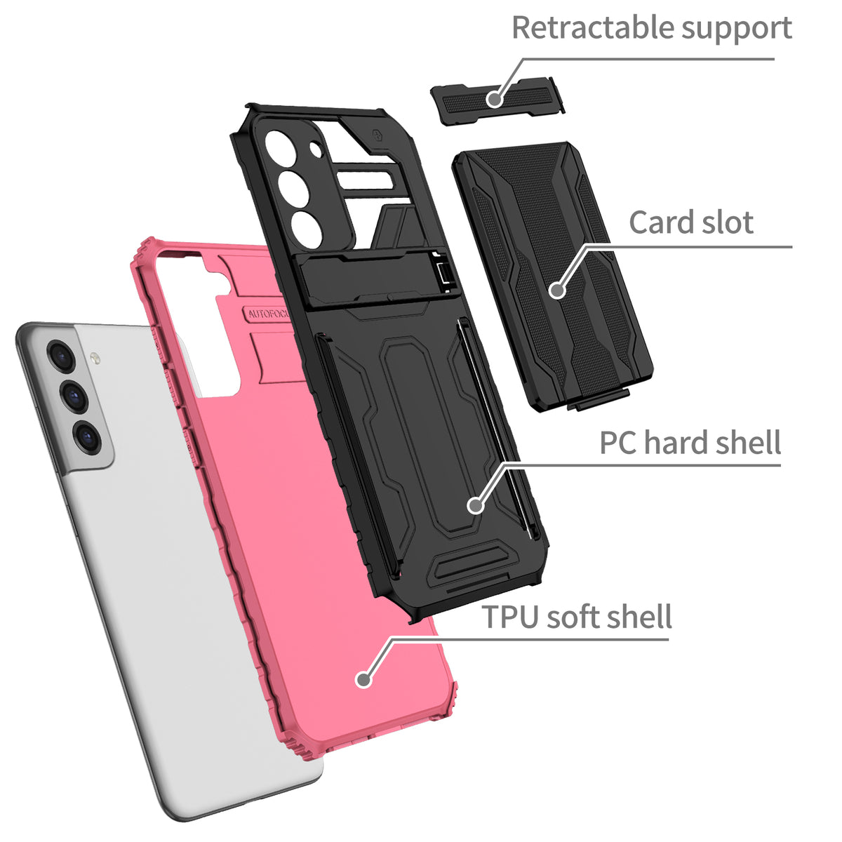Samsung S21 Plus Heavy Duty Kickstand Case Shockproof Card Holder PINK