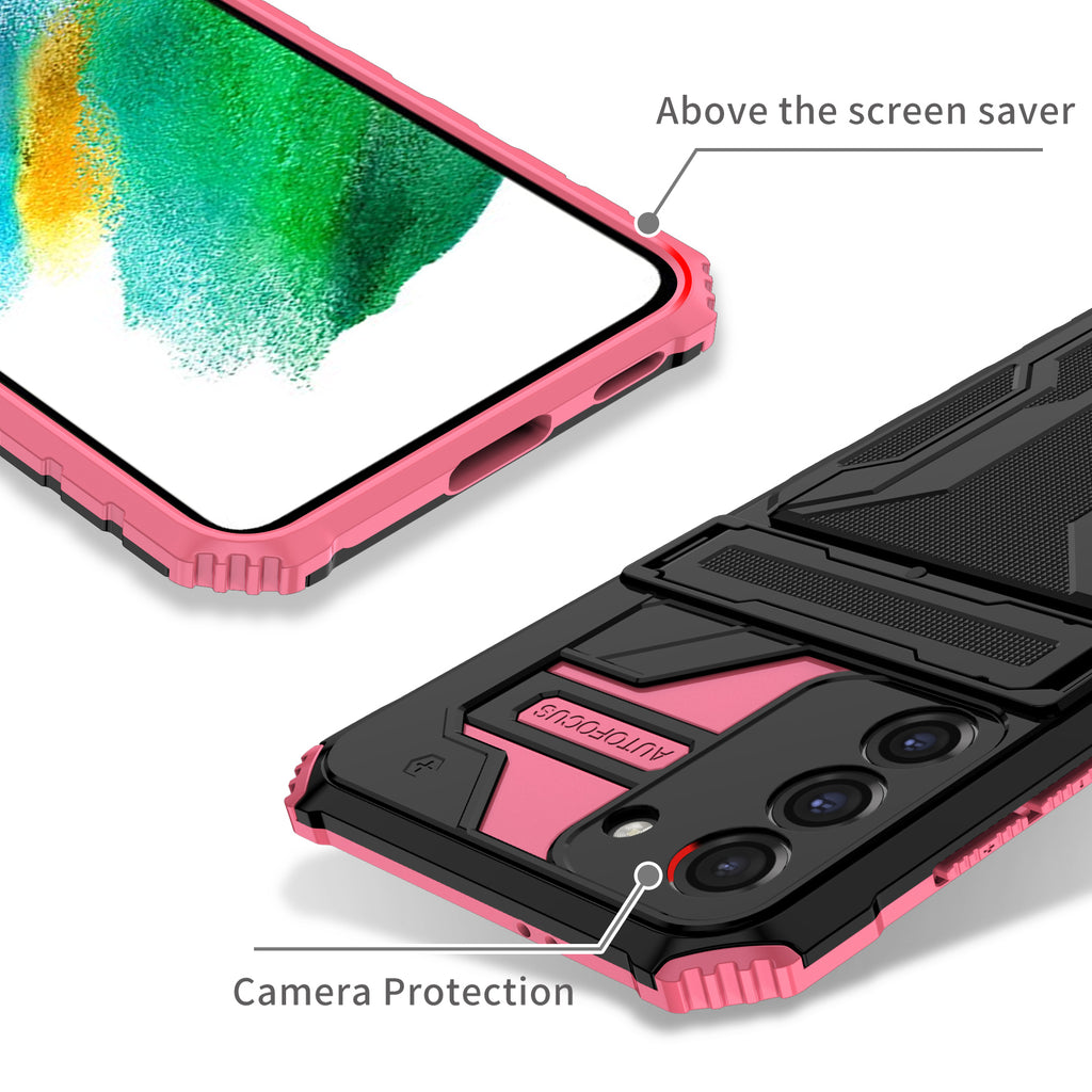 Samsung S21 Plus Heavy Duty Kickstand Case Shockproof Card Holder PINK