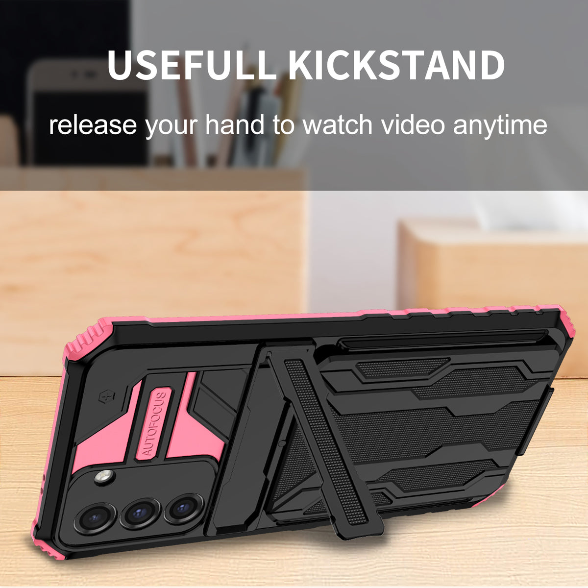 Samsung S21 Plus Heavy Duty Kickstand Case Shockproof Card Holder PINK