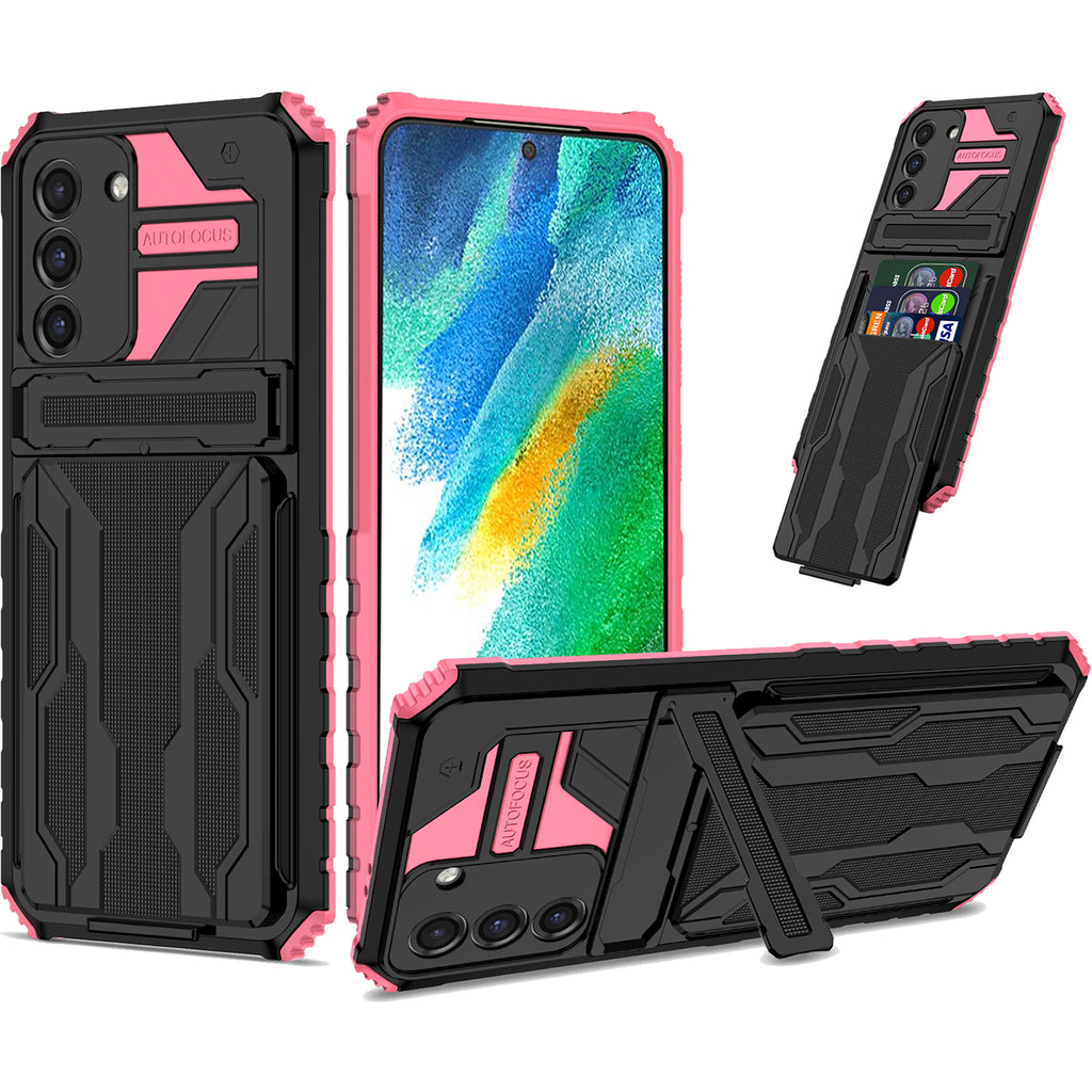 Samsung S21 Plus Heavy Duty Kickstand Case Shockproof Card Holder PINK