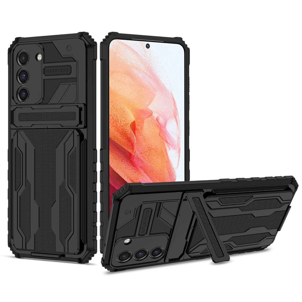 Samsung S21 FE Heavy Duty Kickstand Case Shockproof Card Holder BLACK