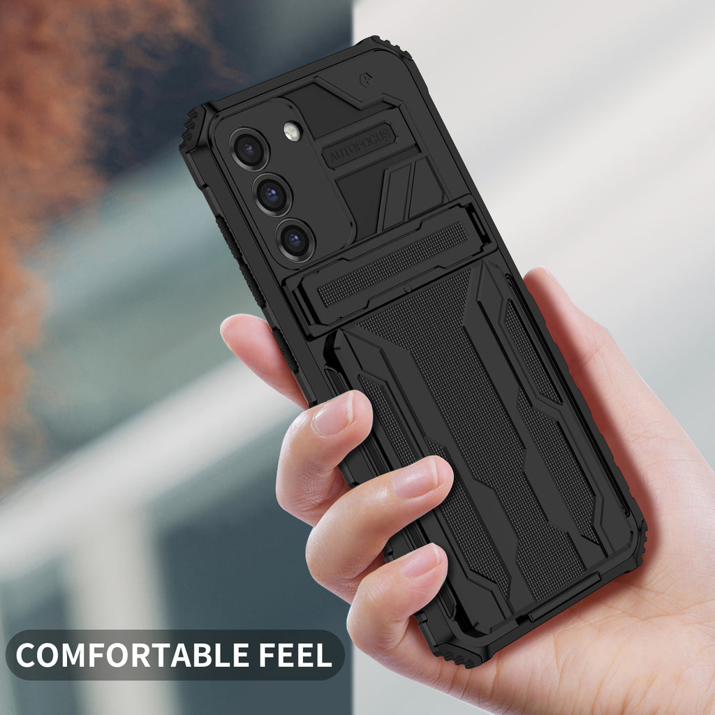Samsung S21 FE Heavy Duty Kickstand Case Shockproof Card Holder BLACK