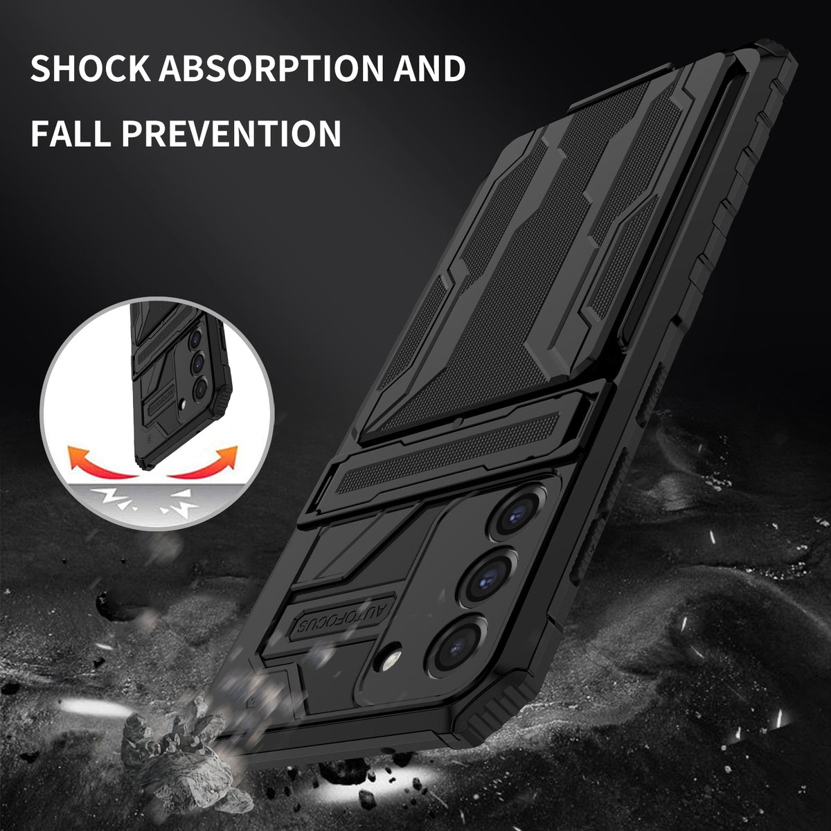 Samsung S21 FE Heavy Duty Kickstand Case Shockproof Card Holder BLACK