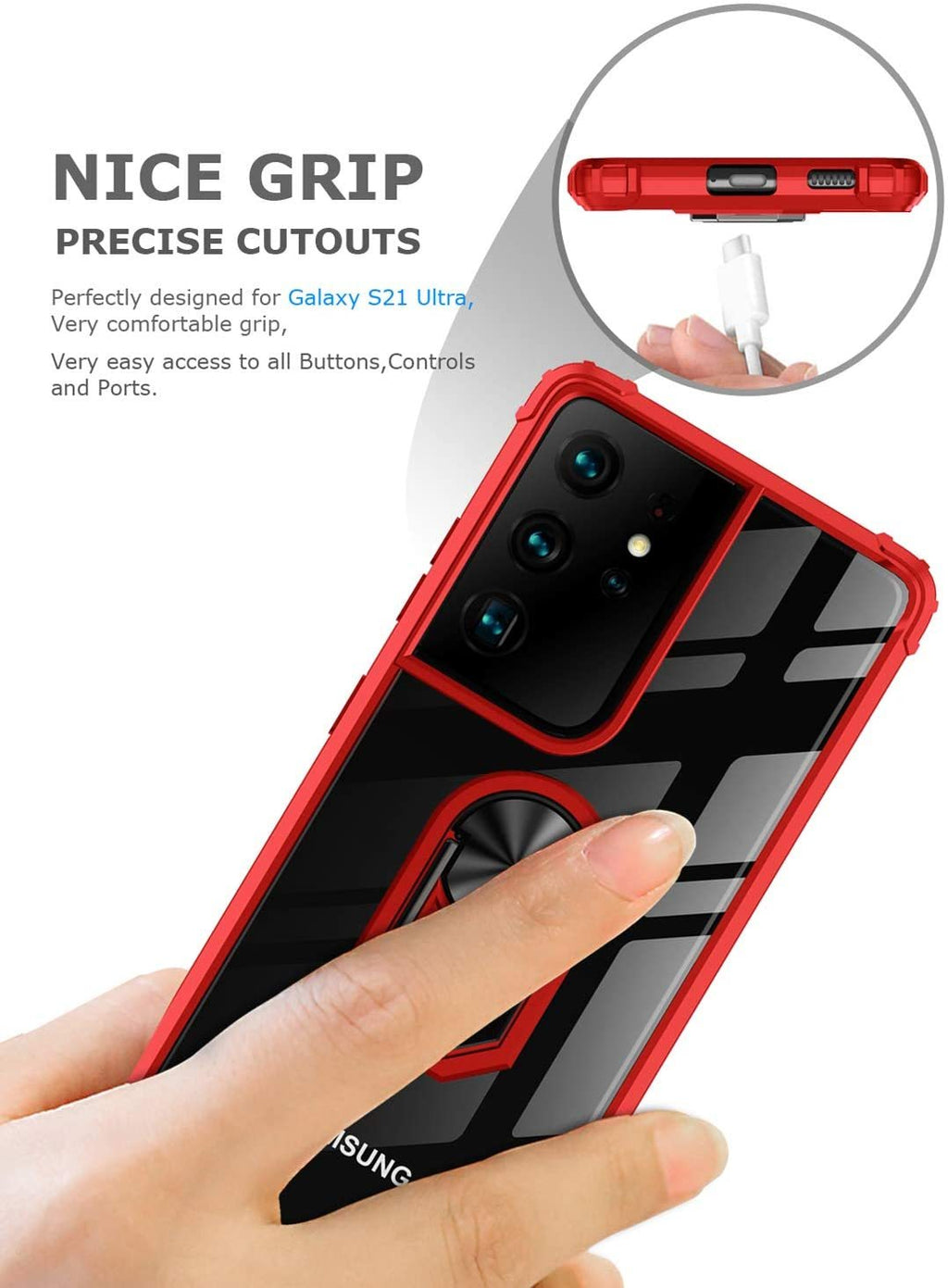 Samsung S21 Ultra Rugged Tough Case Shockproof Hybrid Cover RED