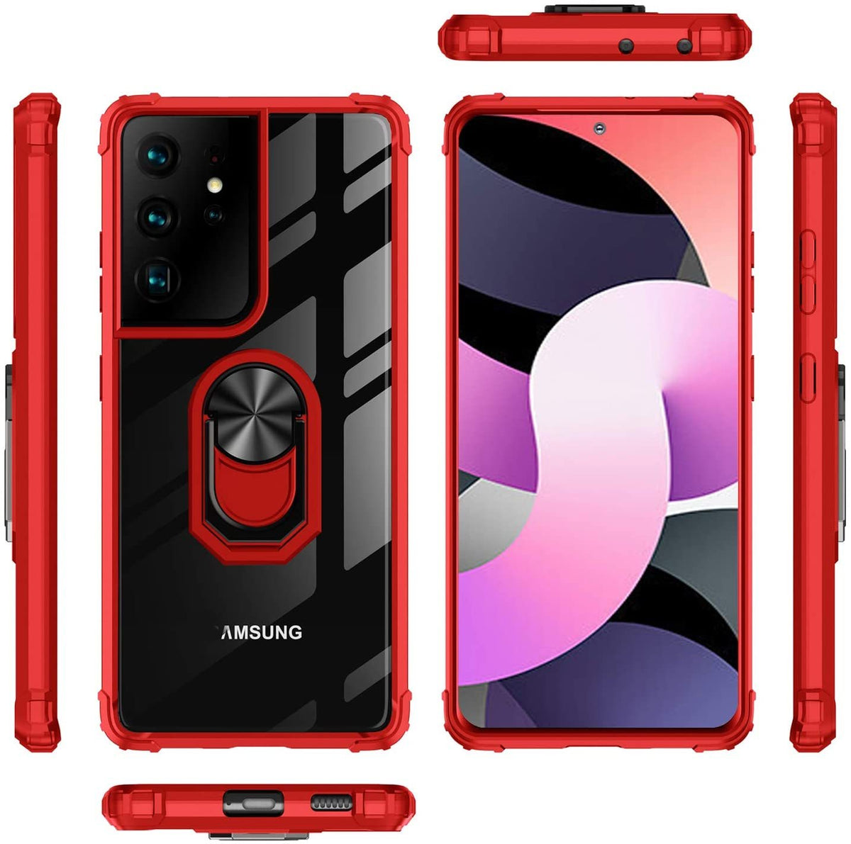 Samsung S21 Ultra Rugged Tough Case Shockproof Hybrid Cover RED
