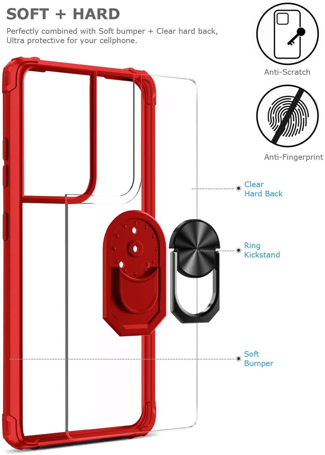 Samsung S21 Ultra Rugged Tough Case Shockproof Hybrid Cover RED
