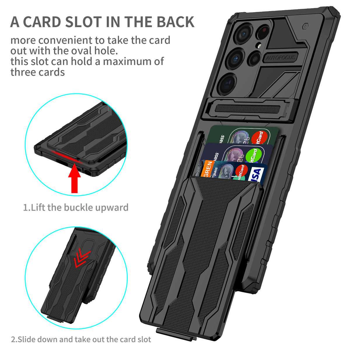 Samsung S22 Ultra Heavy Duty Kickstand Case Shockproof Card Holder BLACK
