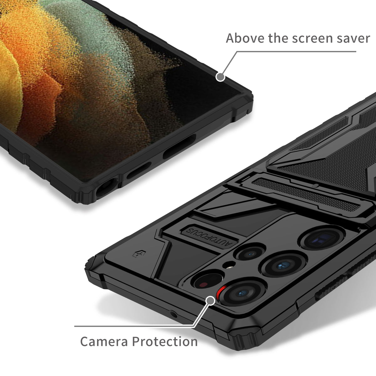 Samsung S22 Ultra Heavy Duty Kickstand Case Shockproof Card Holder BLACK