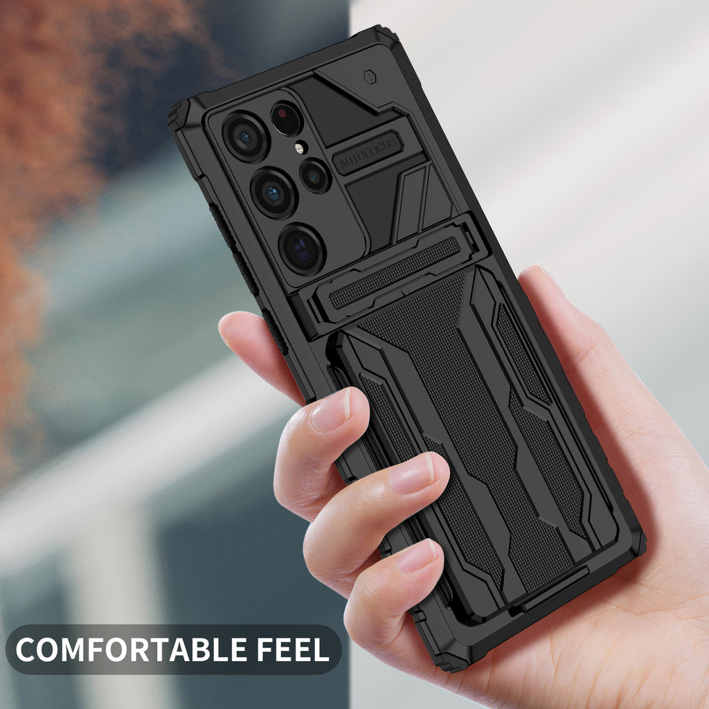 Samsung S22 Ultra Heavy Duty Kickstand Case Shockproof Card Holder BLACK