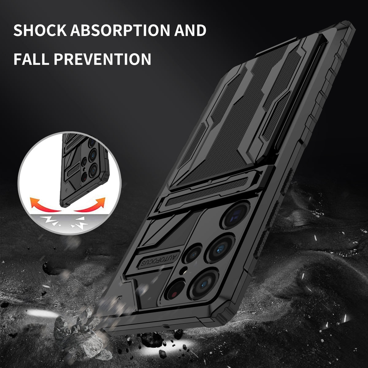 Samsung S22 Ultra Heavy Duty Kickstand Case Shockproof Card Holder BLACK