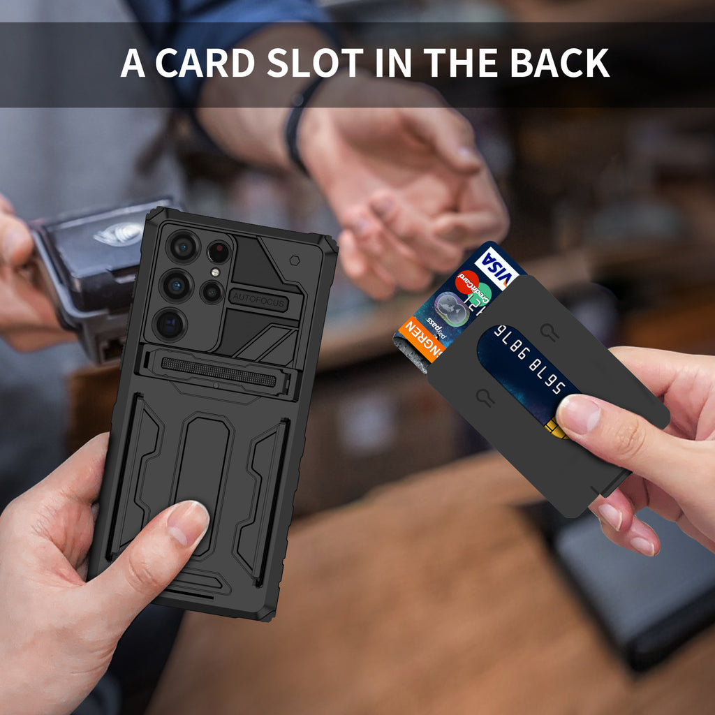 Samsung S22 Ultra Heavy Duty Kickstand Case Shockproof Card Holder BLACK