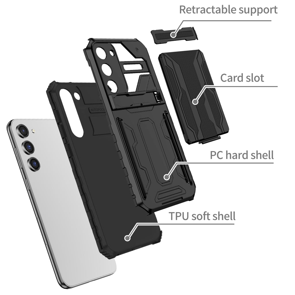 Samsung S23 Plus Heavy Duty Kickstand Case Shockproof Card Holder BLACK