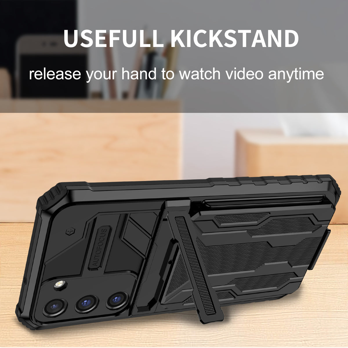 Samsung S23 Plus Heavy Duty Kickstand Case Shockproof Card Holder BLACK