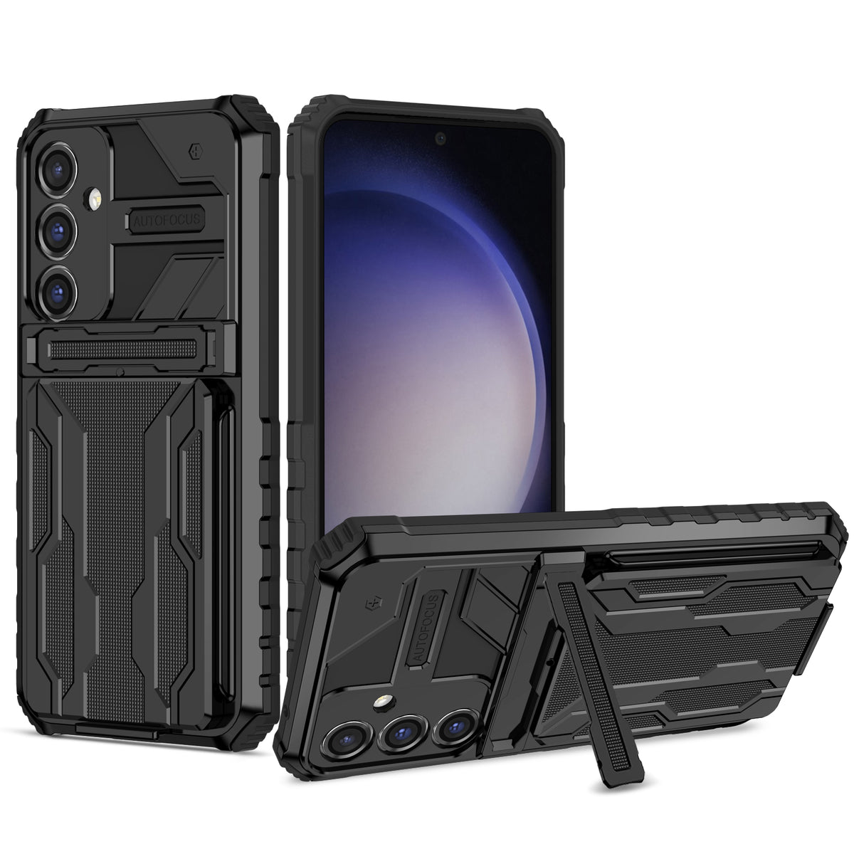 Samsung S23 FE Heavy Duty Kickstand Case Shockproof Card Holder BLACK