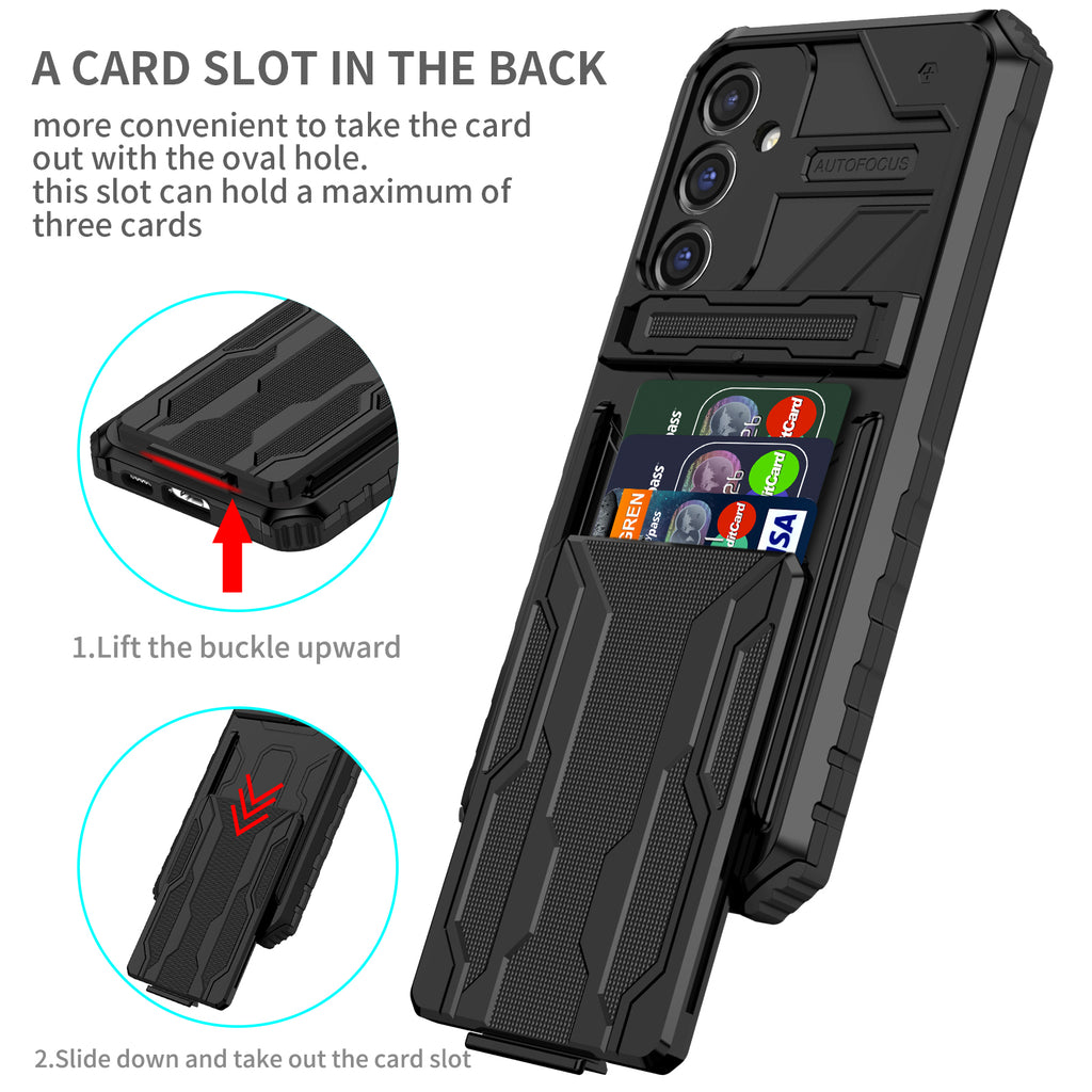 Samsung S23 FE Heavy Duty Kickstand Case Shockproof Card Holder BLACK