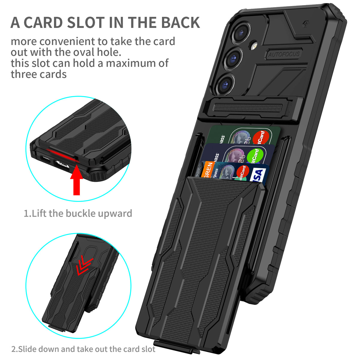 Samsung S23 FE Heavy Duty Kickstand Case Shockproof Card Holder BLACK
