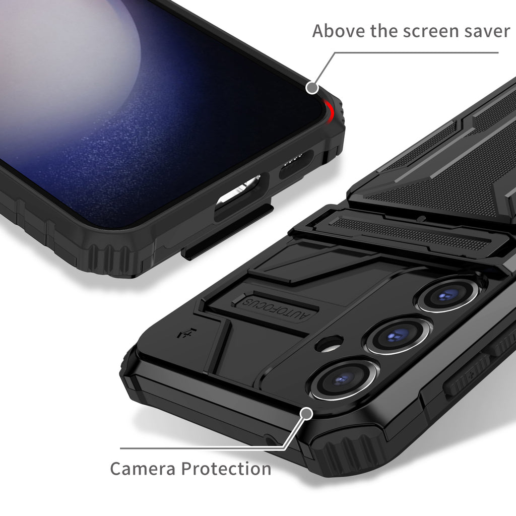 Samsung S23 FE Heavy Duty Kickstand Case Shockproof Card Holder BLACK