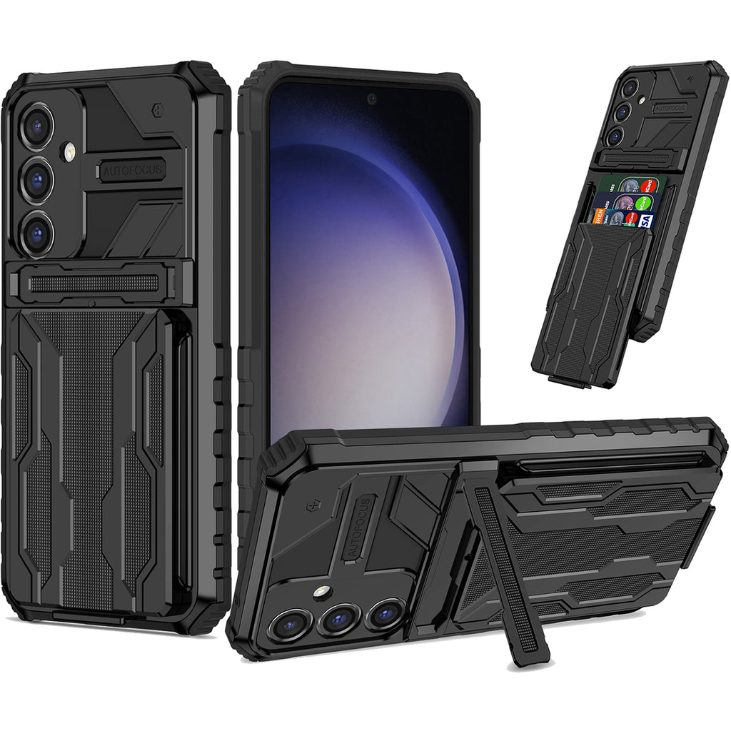 Samsung S23 FE Heavy Duty Kickstand Case Shockproof Card Holder BLACK