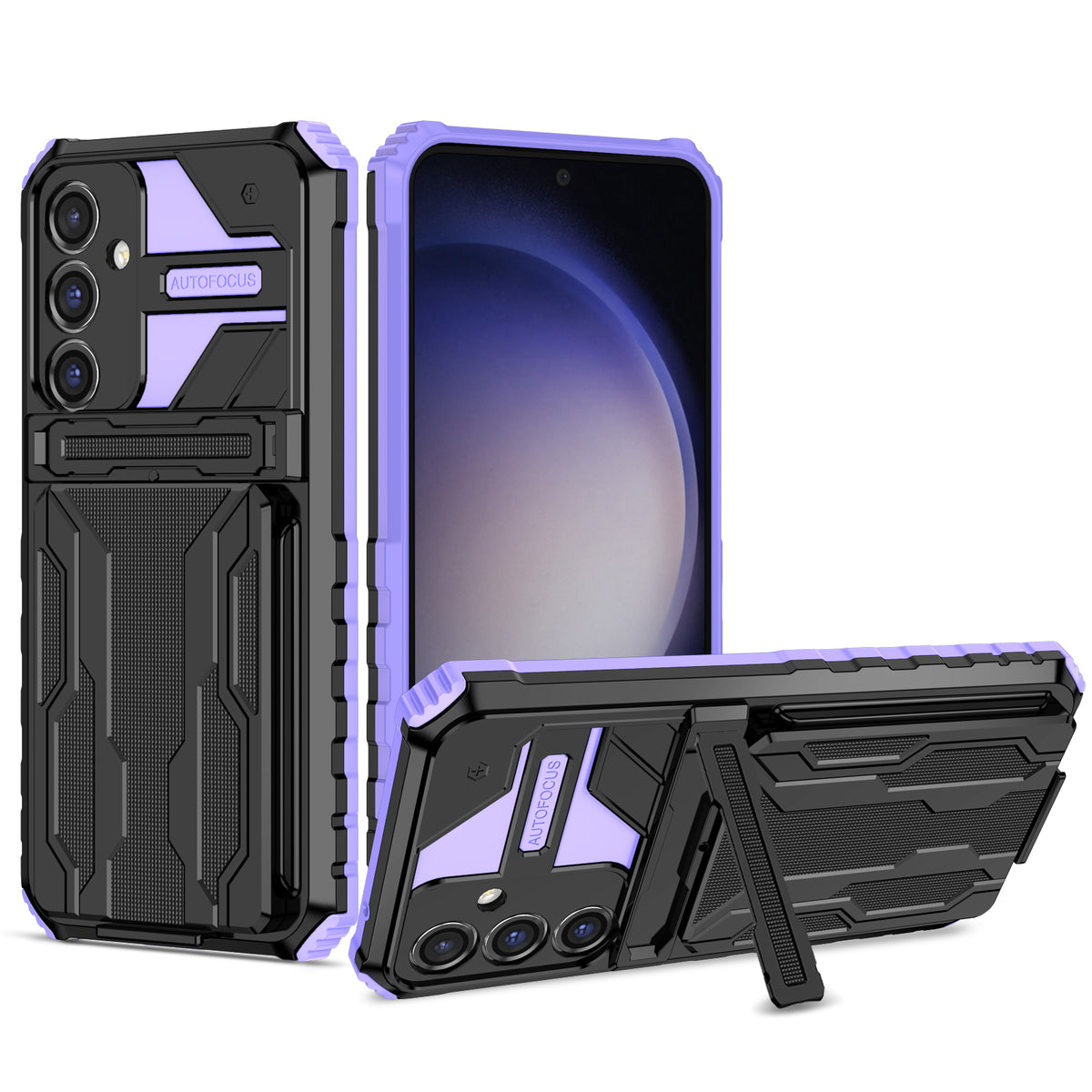 Samsung S23 FE Heavy Duty Kickstand Case Shockproof Card Holder PURPLE