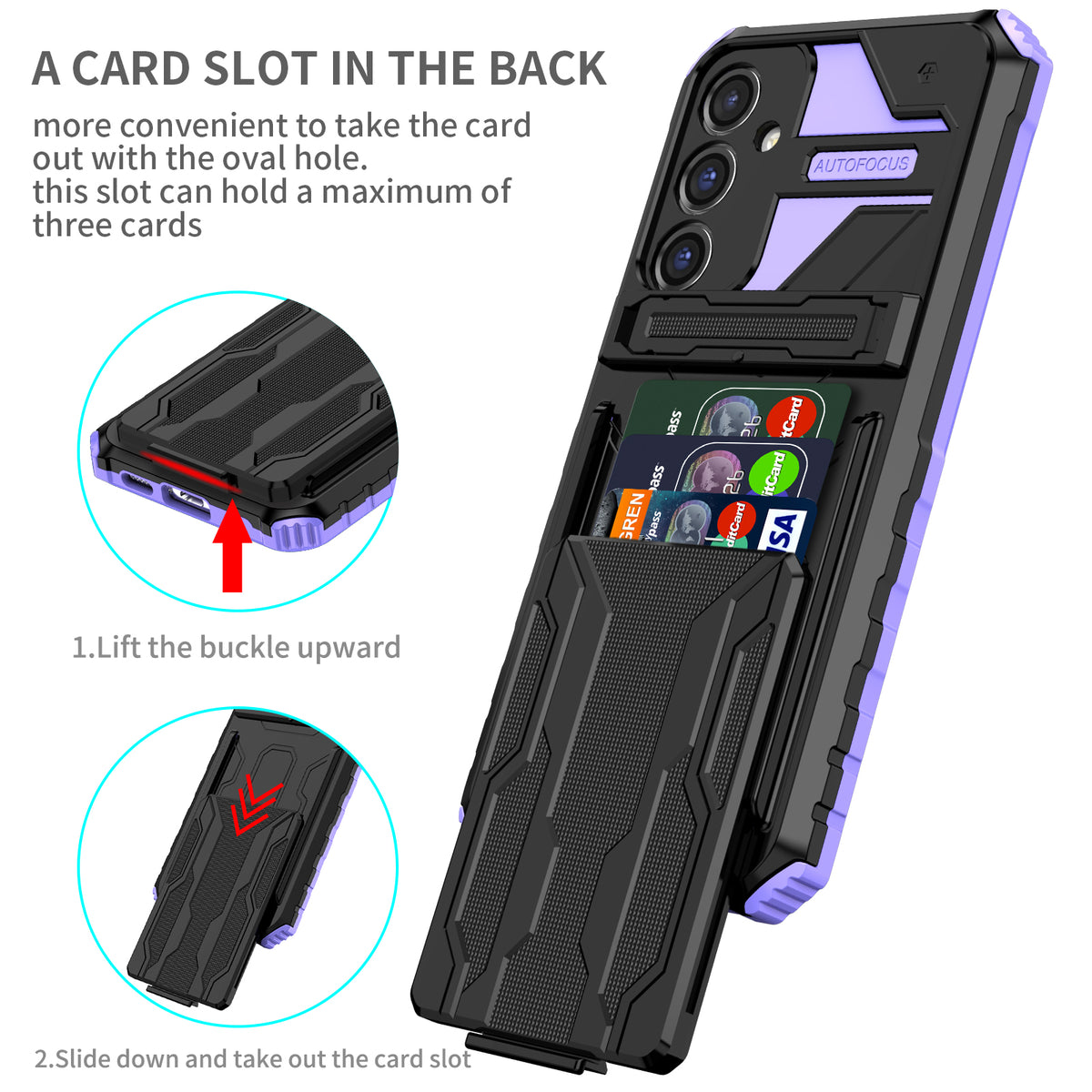 Samsung S23 FE Heavy Duty Kickstand Case Shockproof Card Holder PURPLE
