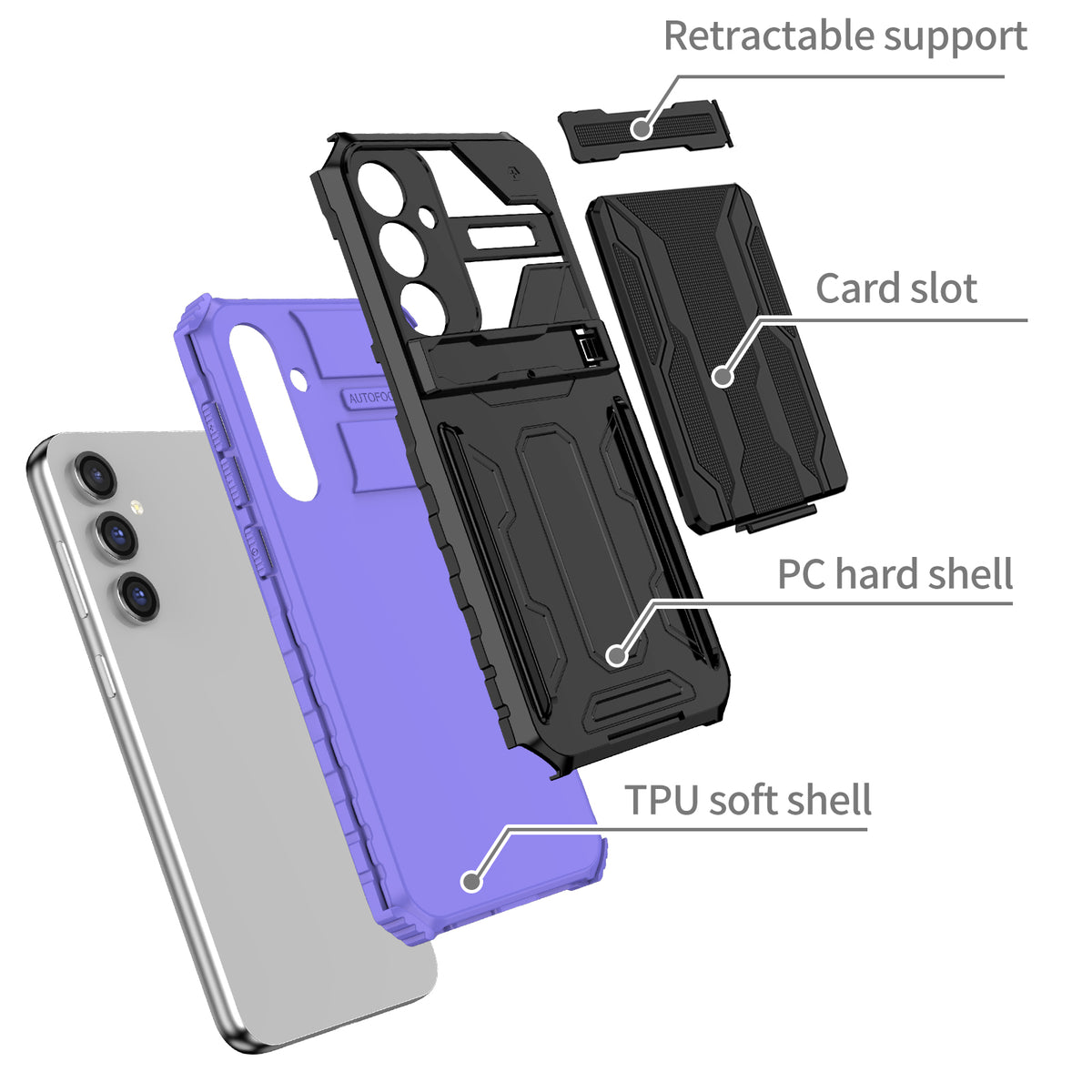 Samsung S23 FE Heavy Duty Kickstand Case Shockproof Card Holder PURPLE
