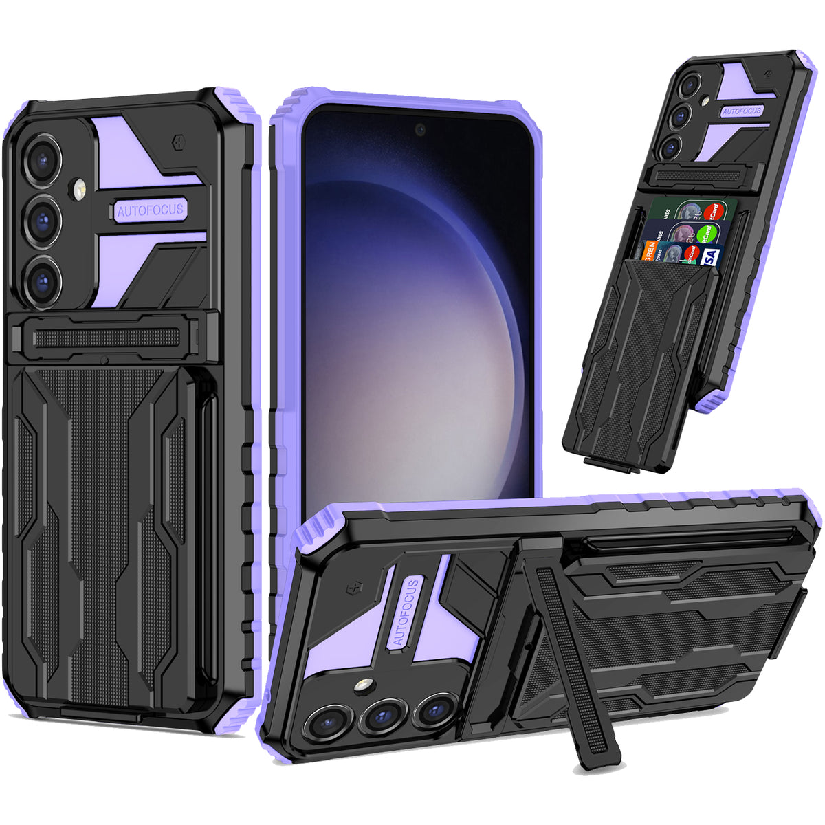 Samsung S23 FE Heavy Duty Kickstand Case Shockproof Card Holder PURPLE